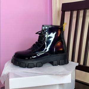 Lace-Up Front Patent Combat Boots